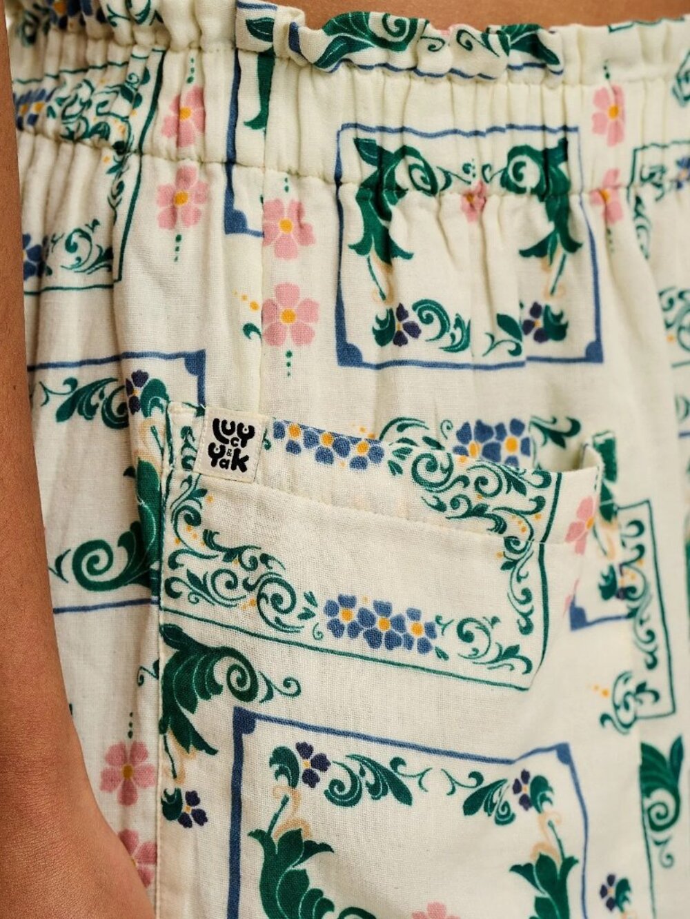Lucy & Yak Sierra Trousers Sweet Pea Print Wide Leg Elastic Waist L